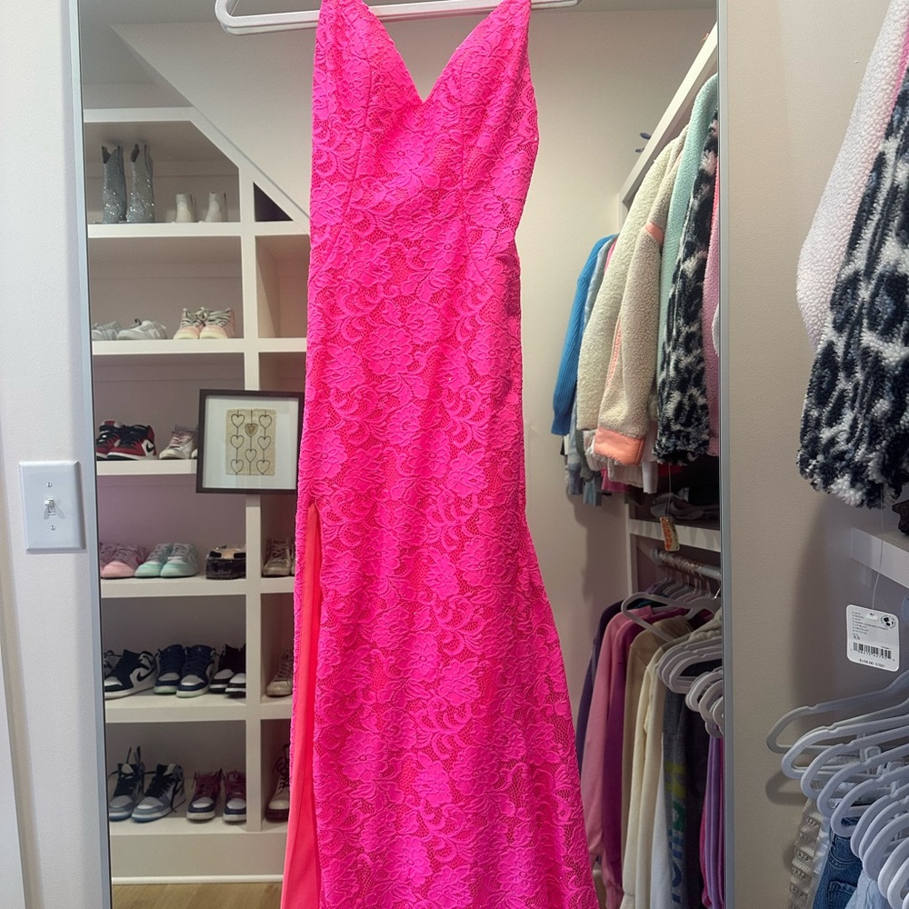La Femme Prom Dress -size 00 (hot pink with coral lining) - Picture 3 of 7